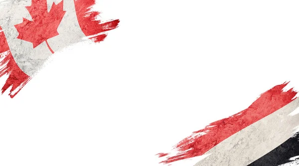 Bandeiras do Canadá e do Iêmen em fundo branco — Fotografia de Stock